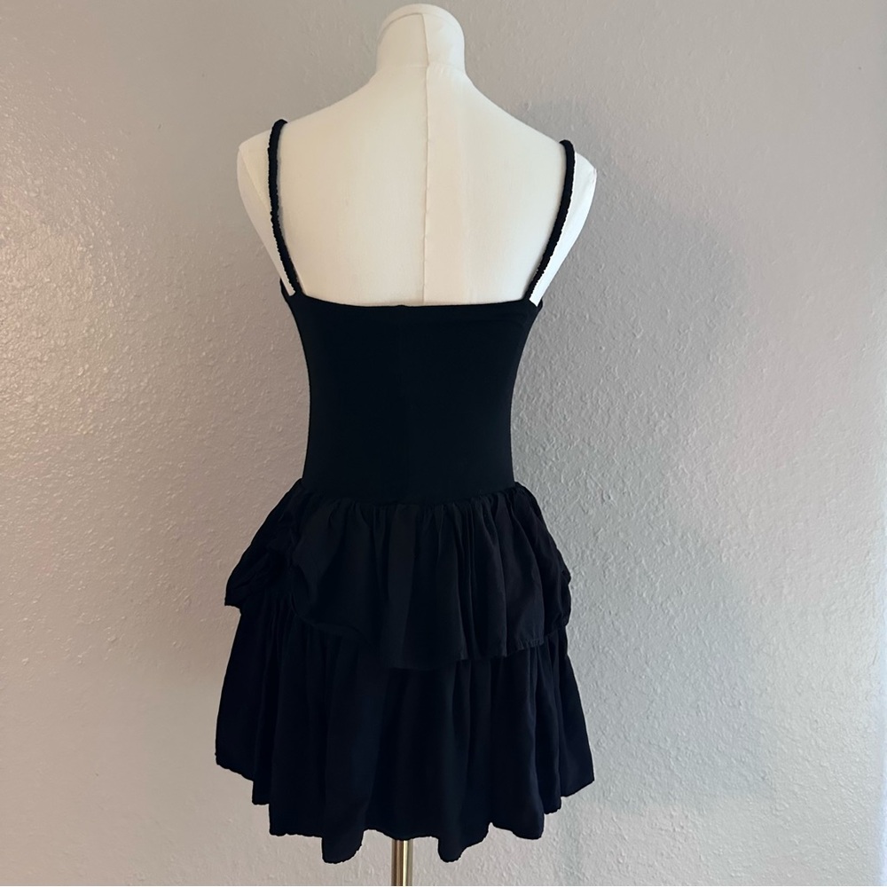 Olivaceous Black Ruffled Mini Dress | Button Front Corset Bodice | Size M - Picture 4 of 5